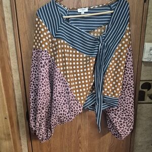 Umgee Women's Top with Stripes and Polka Dots in Blue, Brown, and Pink.   Box 32